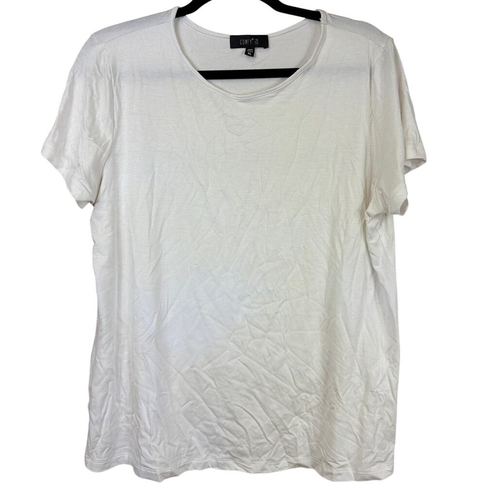 NWT Comfy USA White Short Sleeve Crinkle Scoop Neck Top Size XL Made in USA
